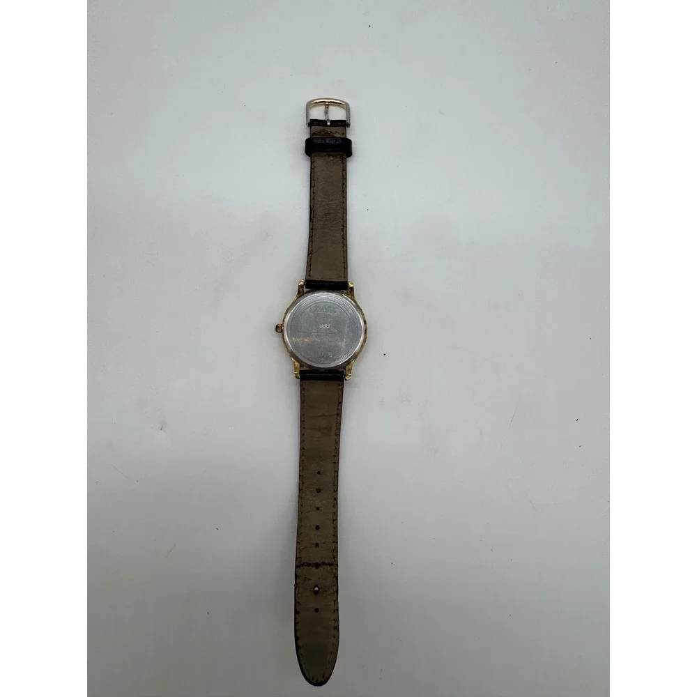Timex Indiglo Easy Reader Gold Tone White Dial Black Leather Watch 30M T66
